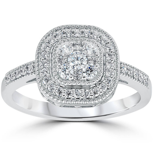 3/8Ct Vintage Natural Diamond Cushion Halo Shape Ring White Gold (H-I, I1)