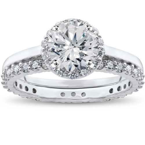 2 ct Eco Freindly Lab Created Diamond Madelyn Halo Engagement Ring & Eternity Ring (F-G, VS)