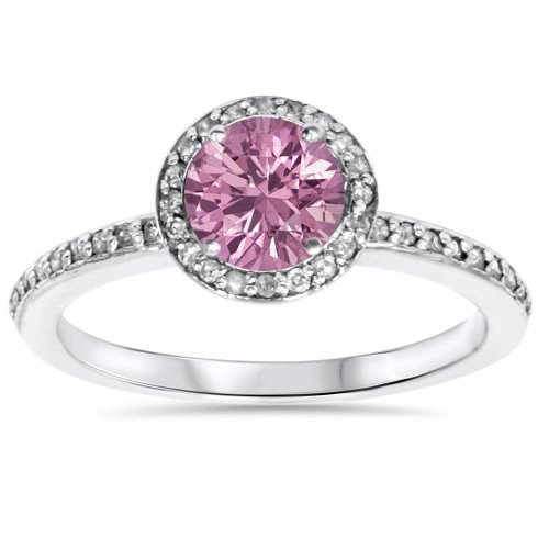 3/4ct Simulated Pink Sapphire & Genuine Diamond Halo Ring 14K White Gold (H-I, I2-I3)