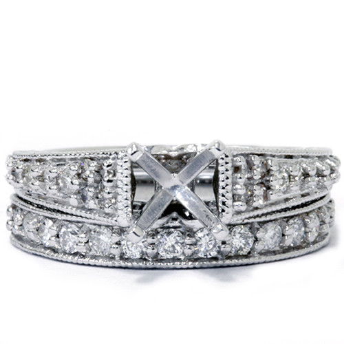 3/4ct Vintage Diamond Ring Heirloom Filigree Set 14K White Gold (G-H, SI)