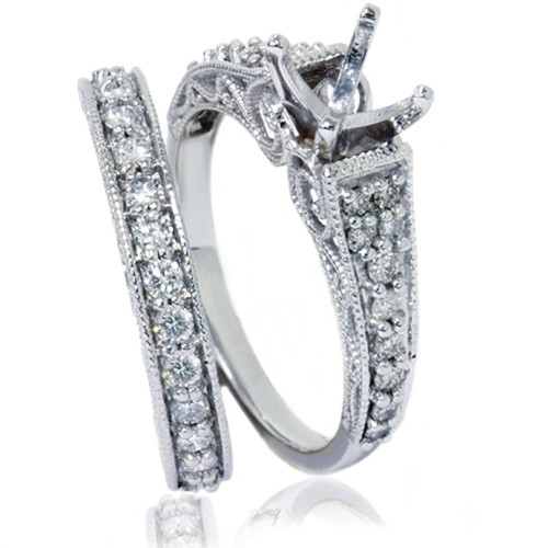 3/4ct Vintage Diamond Ring Heirloom Filigree Set 14K White Gold (G-H, SI) 3/4ct Vintage Diamond Ring Heirloom Filigree Set 14K White Gold (G-H, SI)