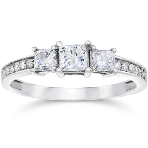 3/4ct Three Stone Princess Cut Diamond Engagement Ring 14K White Gold (H-I, SI) 3/4ct Three Stone Princess Cut Diamond Engagement Ring 14K White Gold (H-I, SI)