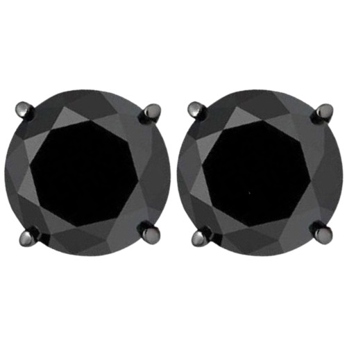 3ct 14k Black Gold Round Black Diamond Screw Back Studs Earrings (Black, )