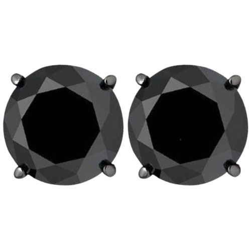 3ct 14k Black Gold Round Black Diamond Screw Back Studs Earrings (Black, I2-I3)