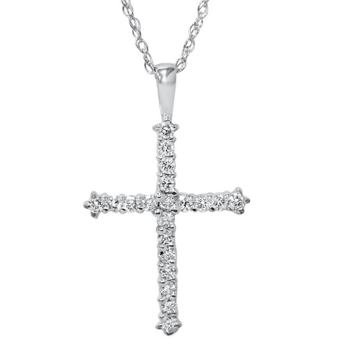 14K White Gold 1/2ct Diamond Cross Pendant Necklace (G-H, I1)