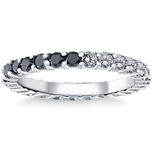 1 1/4Ct Black & White Diamond Eternity Stackable Wedding Ring 10k White Gold (G-H, I1) 1 1/4Ct Black & White Diamond Eternity Stackable Wedding Ring 10k White Gold (G-H, I1)