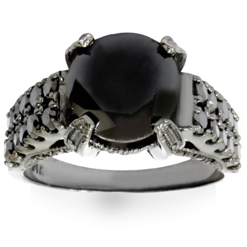 5 1/4ct Black Diamond Engagement Ring 14K Black Gold (Black, )