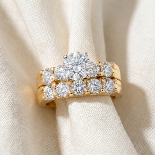 2 3/4 ct Diamond Engagement Wedding Ring Set 14k Yellow Gold Lab Grown (F-G, VS)