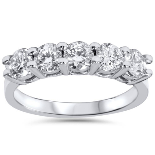 3/4ct Diamond 5-Stone Wedding Anniversary 14K White (G-H, I2-I3)