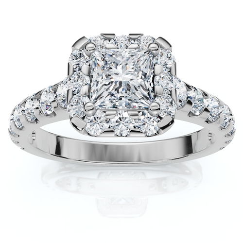 Princess Cut Diamond Engagement Ring 1 1/10 Ct Halo Band 14k White Gold (G-H, I1)