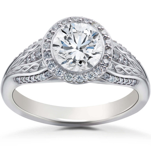 3/4 ct Lab Created Diamond Vintage Halo Zoe Engagement Ring White Gold 14k (F, VS)