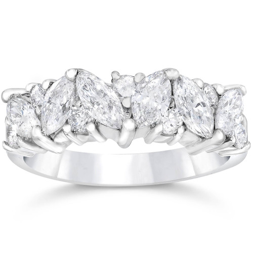 1 1/2ct Fancy Marquise Diamond Wedding Ring Womens Stackable Band 14k White Gold (G-H, SI)