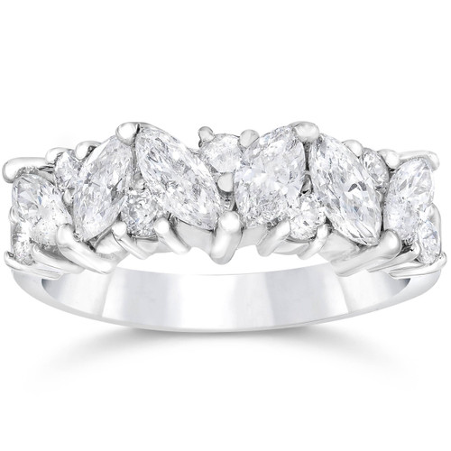 1 1/2ct Fancy Marquise Diamond Wedding Ring Womens Stackable Band 14k White Gold (G-H, SI)