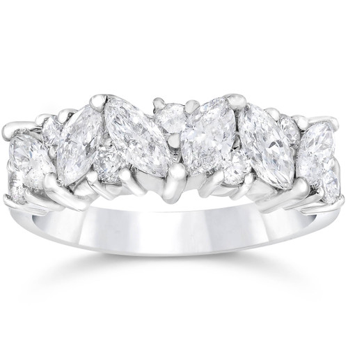 1 1/2ct Fancy Marquise Diamond Wedding Ring Womens Stackable Band 14k White Gold (G-H, SI)