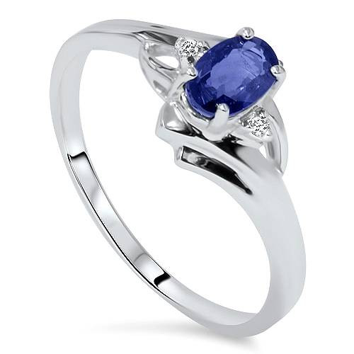 1/2ct Oval Blue Sapphire Diamond Ring 14K White Gold (G-H, I2-I3)