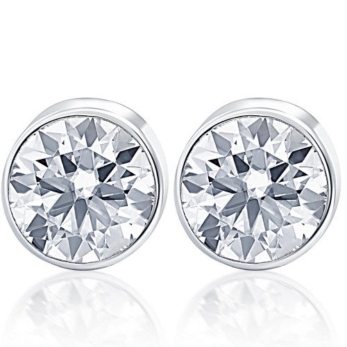 1.25Ct Round Brilliant Cut Natural Quality VS2-SI1 Diamond Stud Earrings in 14K Gold Round Bezel Setting (G-H, VS)
