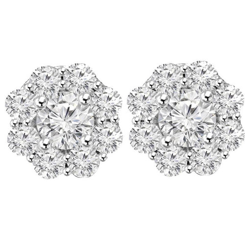 1 1/2ct Halo Fire Blue & White Diamond Studs 14K White Gold