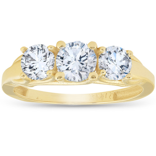 1ct Three Stone Round Diamond Engagement Ring 14K Yellow Gold (H-I, SI)
