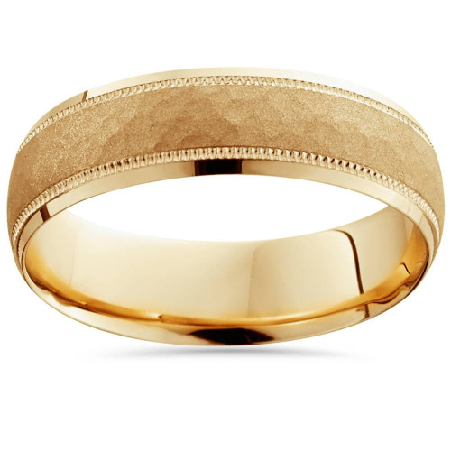 6mm Hammered Mens Wedding Band 14K Yellow Gold