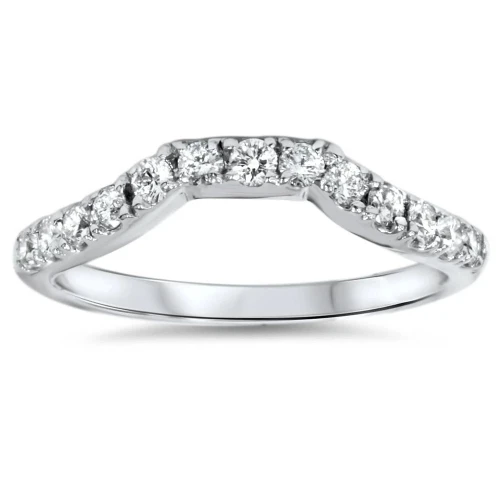 14K White Gold 3/8ct Diamond Wedding Anniversary Curved Guard Ring (G-H, I1)
