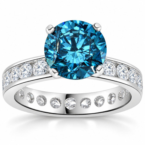 4 Ct TW Blue & White Diamond Eternity Engagement Ring in 14k White Gold (G-H, SI)