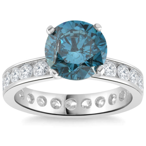 4 Ct TW Blue & White Diamond Eternity Engagement Ring in 14k White Gold (G-H, SI)