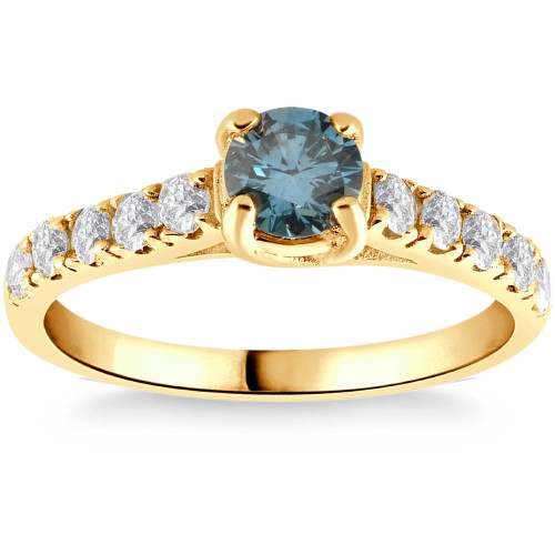 .60Ct Blue & White Diamond Engagement Ring in 14k Yellow Gold (Blue, SI) .60Ct Blue & White Diamond Engagement Ring in 14k Yellow Gold (Blue, SI)