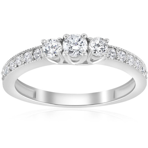 1/2ct 3 Stone Diamond Ring 14K White Gold (G-H, I1)