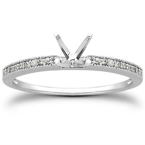 1/10 Ct Diamond Engagement Semi Mount Ring 14K White Gold (G-H, I2-I3)