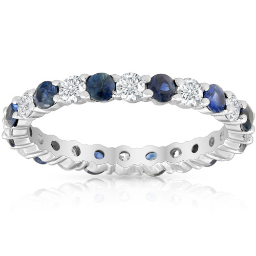 1 1/2ct Sapphire & Diamond Eternity Wedding Ring 14K White Gold (G-H, I1)