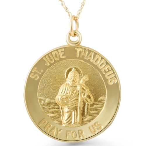 14k Yellow Gold St. Jude Thaddeus Medal Pendant 1" Tall 3 Grams 14k Yellow Gold St. Jude Thaddeus Medal Pendant 1" Tall 3 Grams