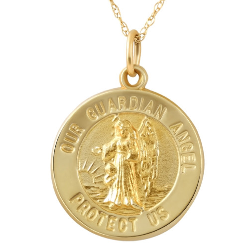 14k Yellow Gold Guardian Angel Medal Pendant .5" Tall 2 Grams 14k Yellow Gold Guardian Angel Medal Pendant .5" Tall 2 Grams