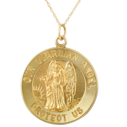 14k Yellow Gold Guardian Angel Medal Pendant 1" Tall 5.5 Grams