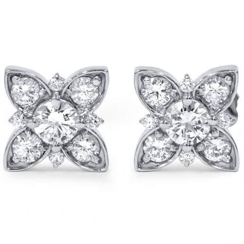 1 ct Floral Starburst Diamond Studs 14K White Gold (H-I, I1)