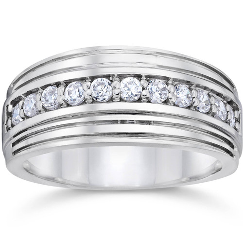 1/2 Carat Mens Diamond Wedding Ring 10K White Gold (H-I, I1)