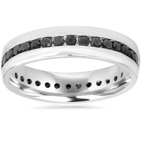 Mens 1 1/4ct Channel Set Black Diamond Eternity Ring Wedding Band 10K White Gold (Black, )
