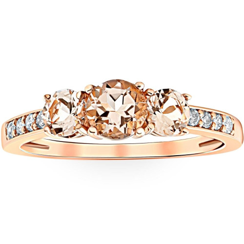 1ct Morganite & Diamond 3-Stone Ring 10k Rose Gold (, I1) 1ct Morganite & Diamond 3-Stone Ring 10k Rose Gold (, I1)