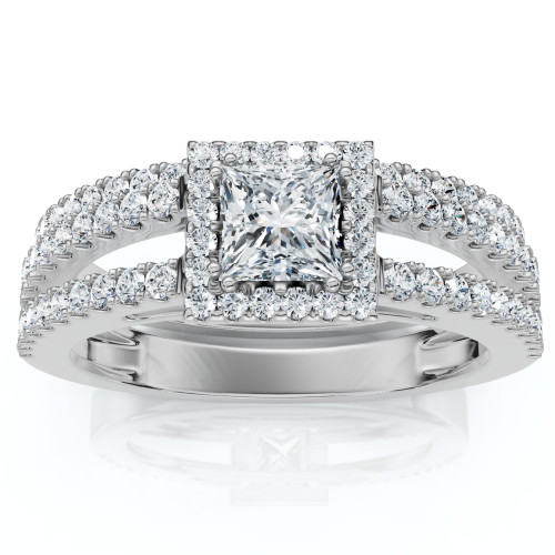 3/4ct Princess Cut Split Shank Engagement Ring Set 14K White Gold (G-H, I1)