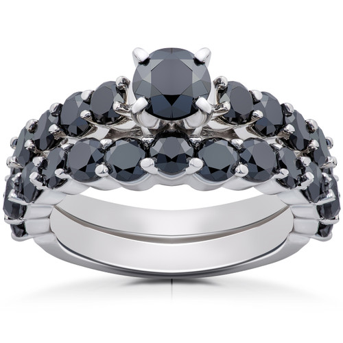 2 ct Black Diamond Engagement & Wedding Ring Set 14K White Gold (Black, I1) 2 ct Black Diamond Engagement & Wedding Ring Set 14K White Gold (Black, I1)