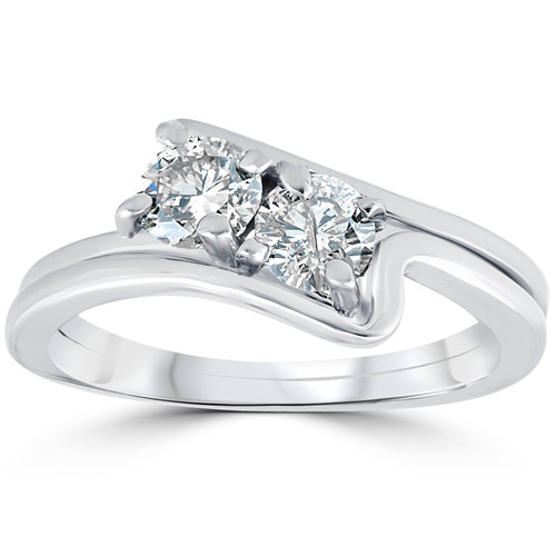 3/4CT Two Stone Diamond Forever Us Engagement Ring Set 10K White Gold (I-J, I1)