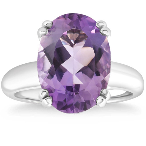 4Ct Large 10x8mm Oval Amethyst Solitaire Ring 10k White Gold 4Ct Large 10x8mm Oval Amethyst Solitaire Ring 10k White Gold