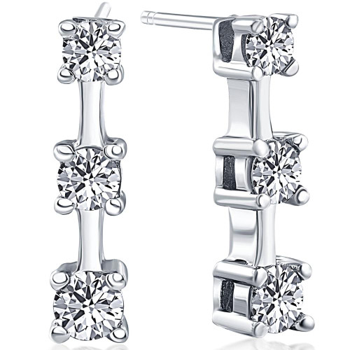 1ct Three Stone Diamond Earrings 14K White Gold (G-H, I2-I3)