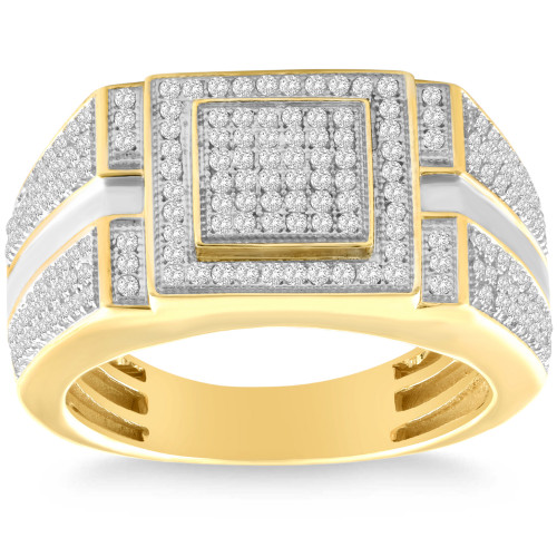 Men's 1/4 CT. T.W. Diamond Micro Cluster Square Stepped Ring in 10K Yellow Gold (G-H, I2-I3)