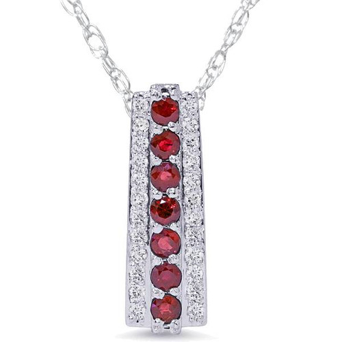 1 1/2ct Ruby & Diamond Pendant 14 Karat White Gold 1" Tall (G-H, I1)