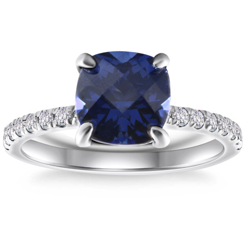 VS 2 1/3Ct TW Cushion Blue Sapphire & Diamond Ring in 14k White Gold (G-H, I1)