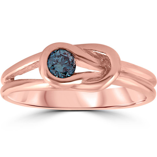 1/5ct Knot Treated Blue Diamond Solitaire Promise Ring 14K Rose Gold (Blue, I1)