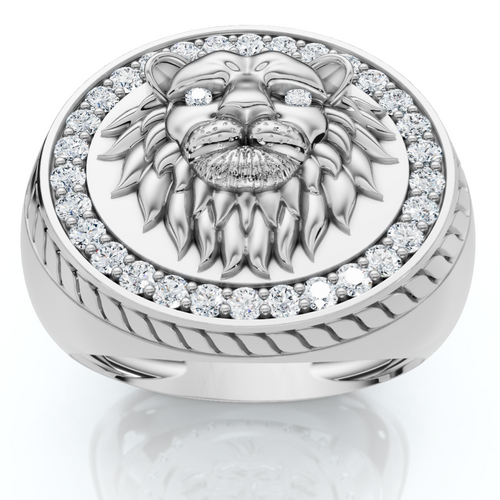 3/8Ct Men's Diamond Lion Head Pink Ring in 10k White or Yellow Gold (F-G, VS)