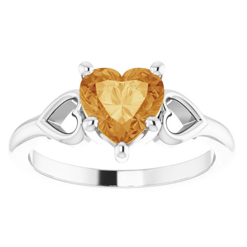 7mm Citrine Women's Heart Ring in 14k Gold 5.5mm Tall