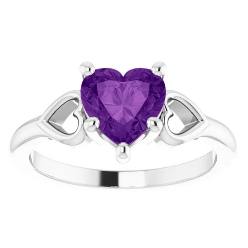 7mm Amethyst Women's Heart Ring in 14k Gold 5.5mm Tall