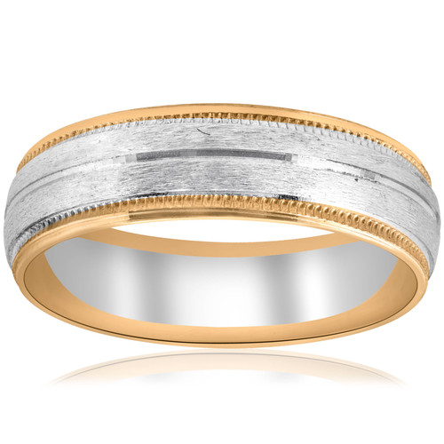 Gold Two Tone 6mm Facet Cut Wedding Band Mens New Ring